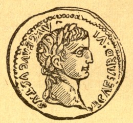 Coin showing the head of Tiberius
